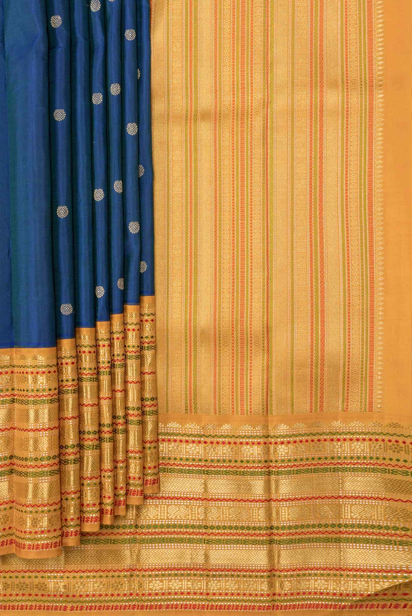 Pure Silk Pure Zari Peacock Blue Dual Tone Kanchipuram Saree