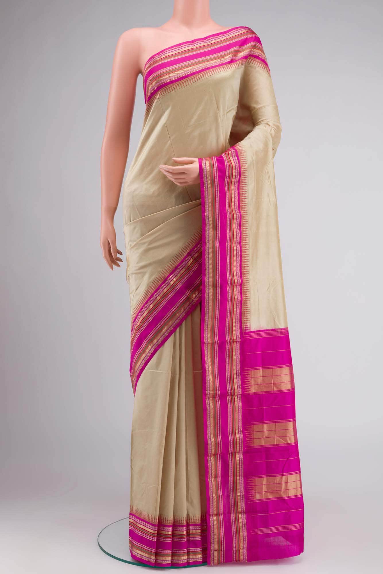 Beige Bangalore Silk Saree