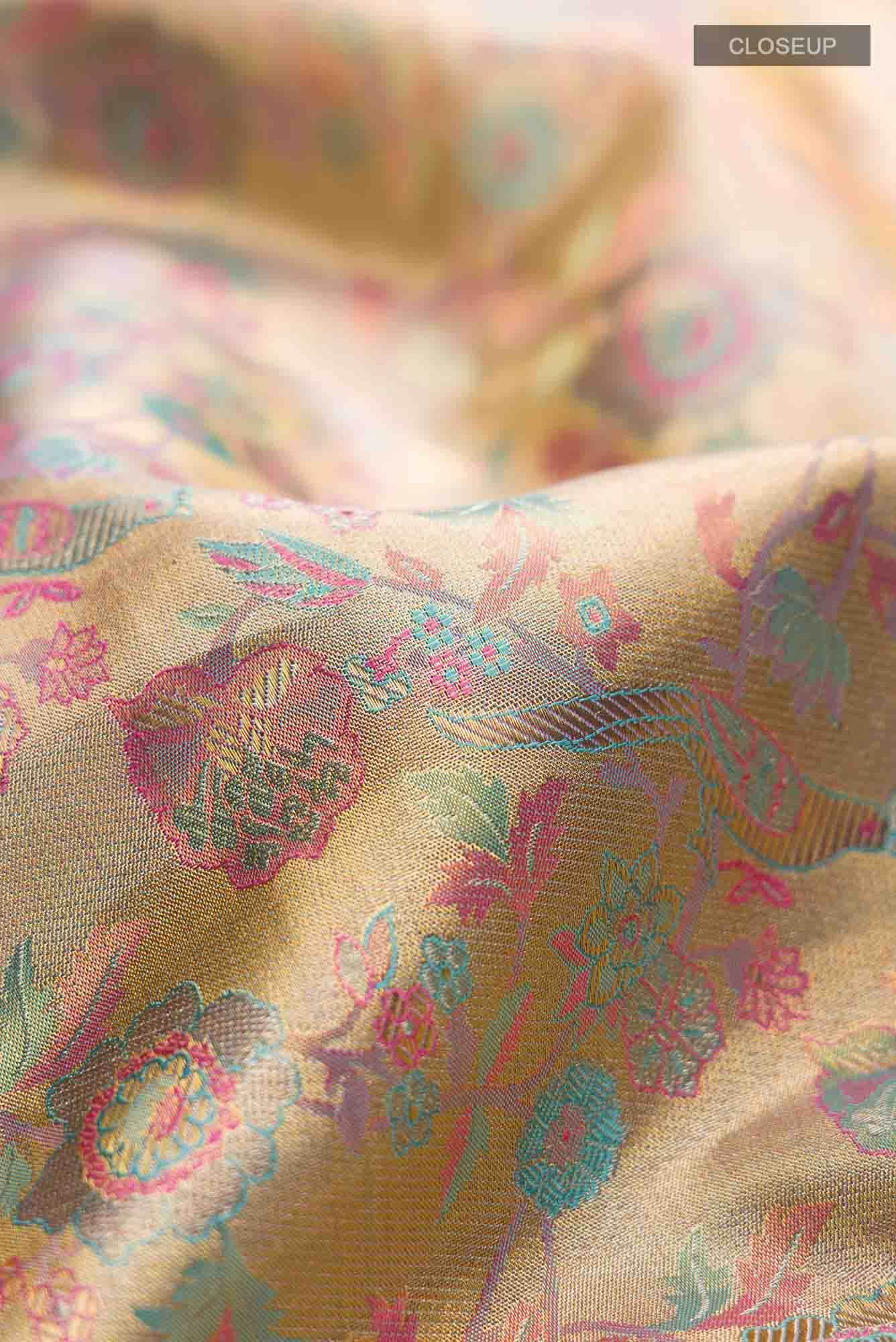 Gold with Blue Dual Tone Kanchipuram Tissue Silk Saree