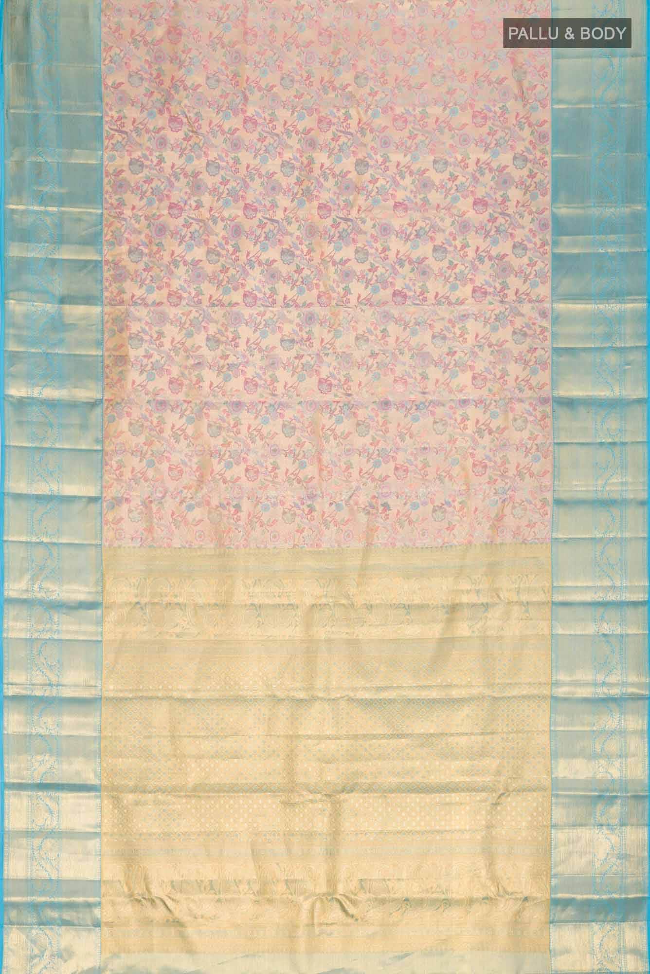 Gold with Blue Dual Tone Kanchipuram Tissue Silk Saree