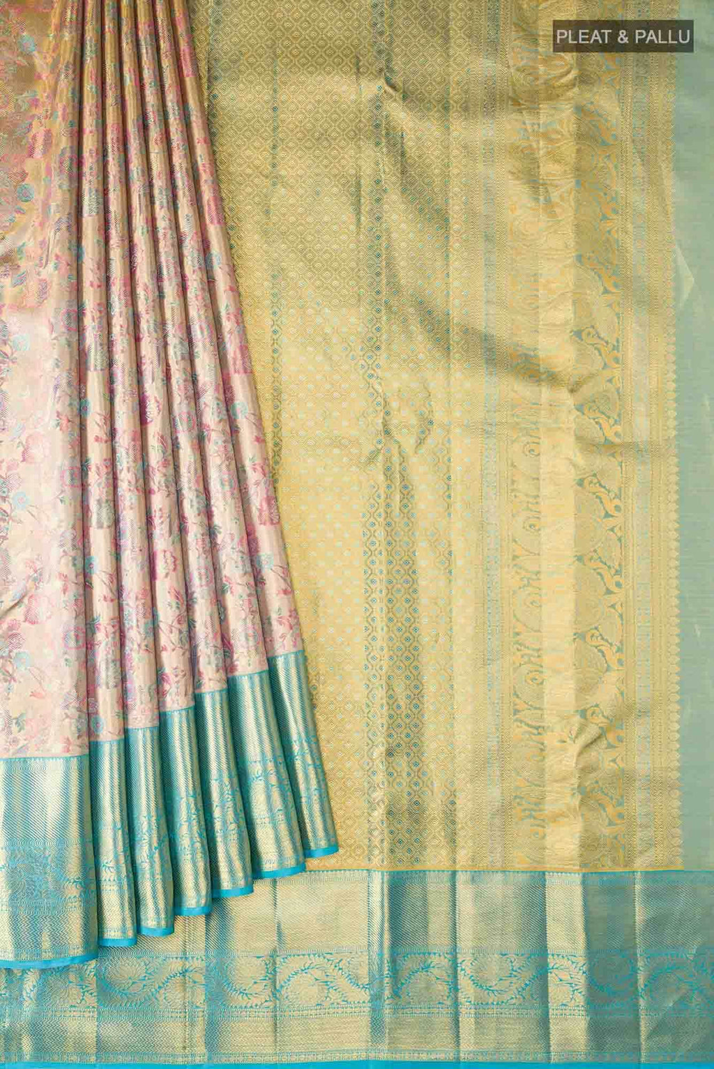 Gold with Blue Dual Tone Kanchipuram Tissue Silk Saree