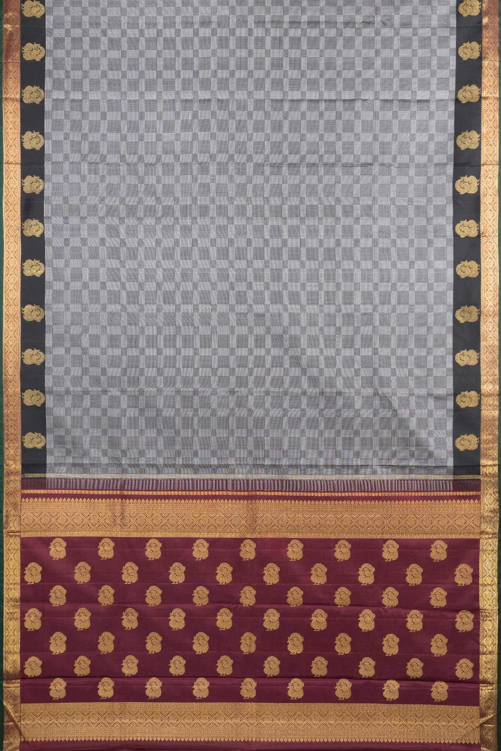 Pure Silk Pure Zari Grey Dual Tone Kanchipuram Saree