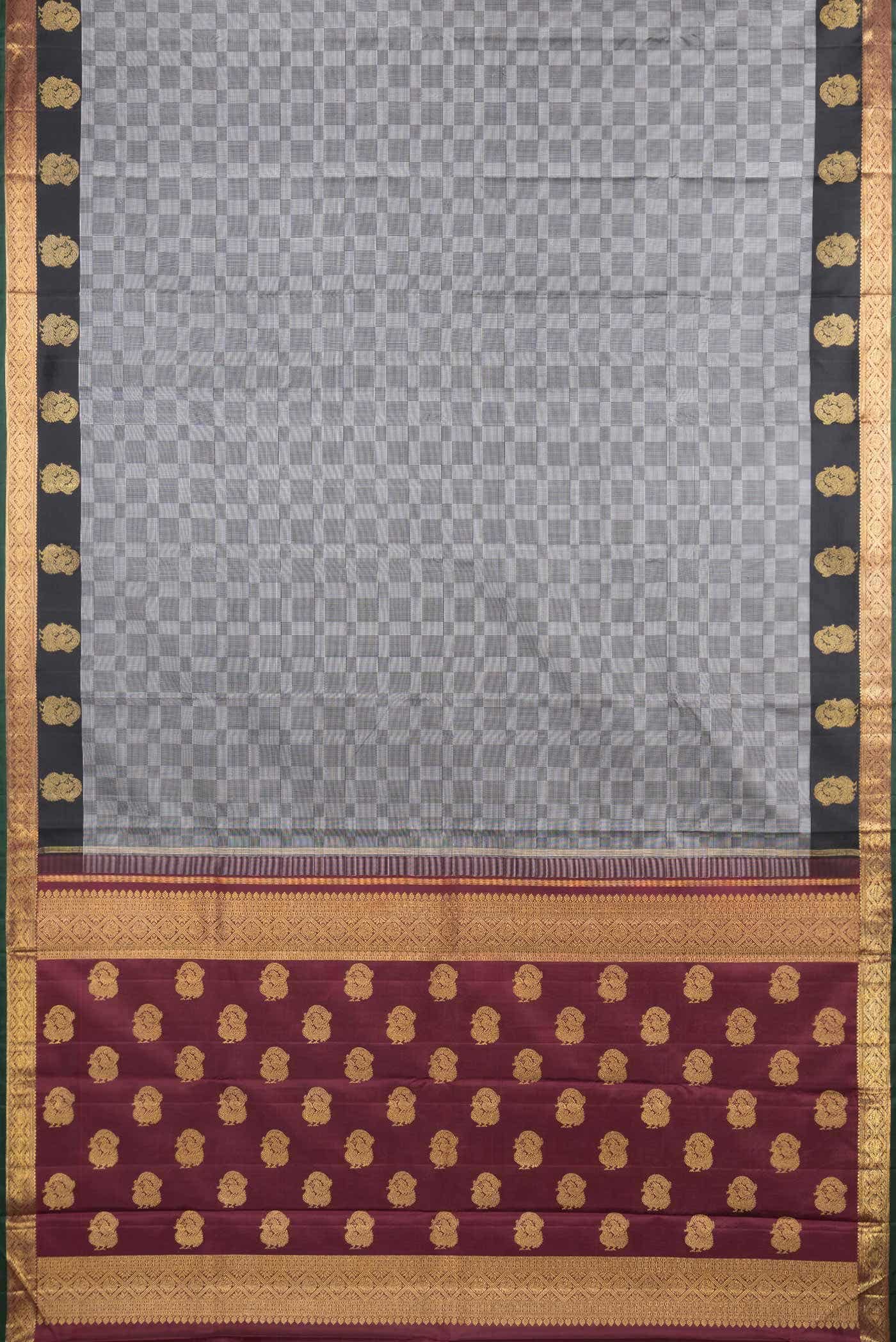 Pure Silk Pure Zari Grey Dual Tone Kanchipuram Saree