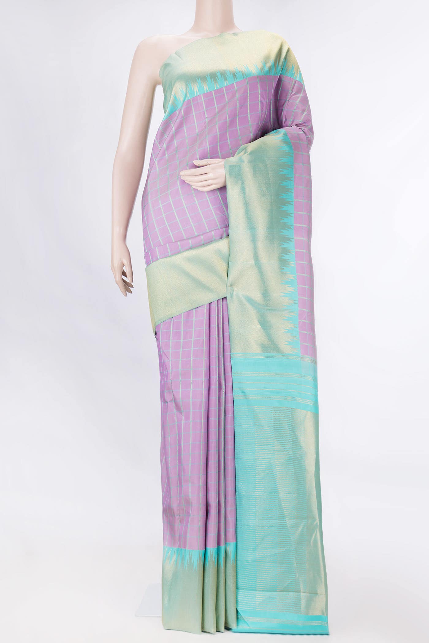 Pure Silk Pure Zari Lavender Dual Tone Kanchipuram Saree