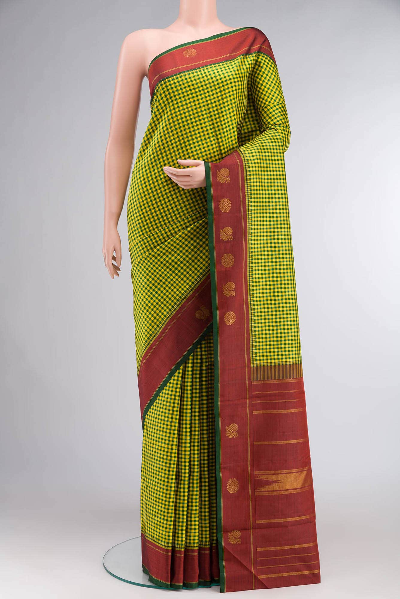 Green and Yellow Dual Tone Kanchipuram Silk Saree