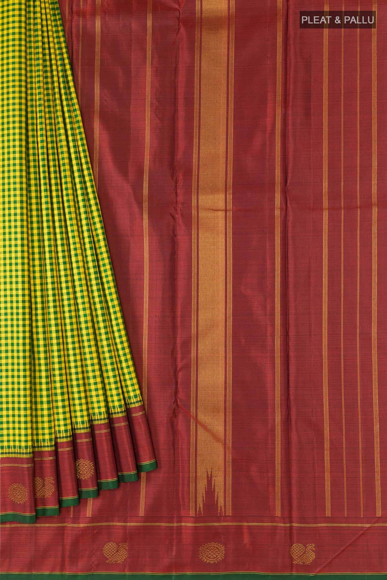 Green and Yellow Dual Tone Kanchipuram Silk Saree