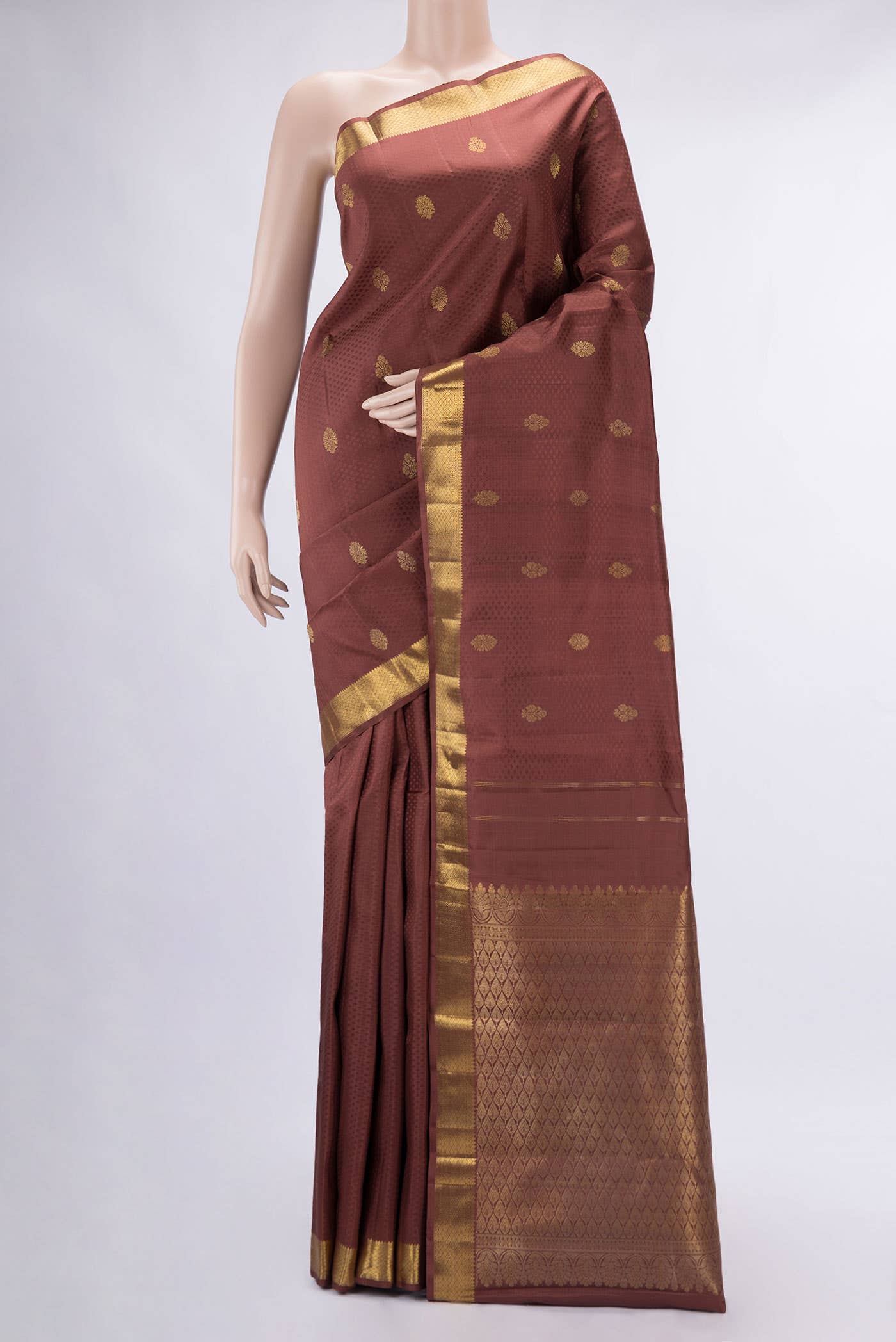 Pure Silk Pure Zari Brown Kanchipuram Saree
