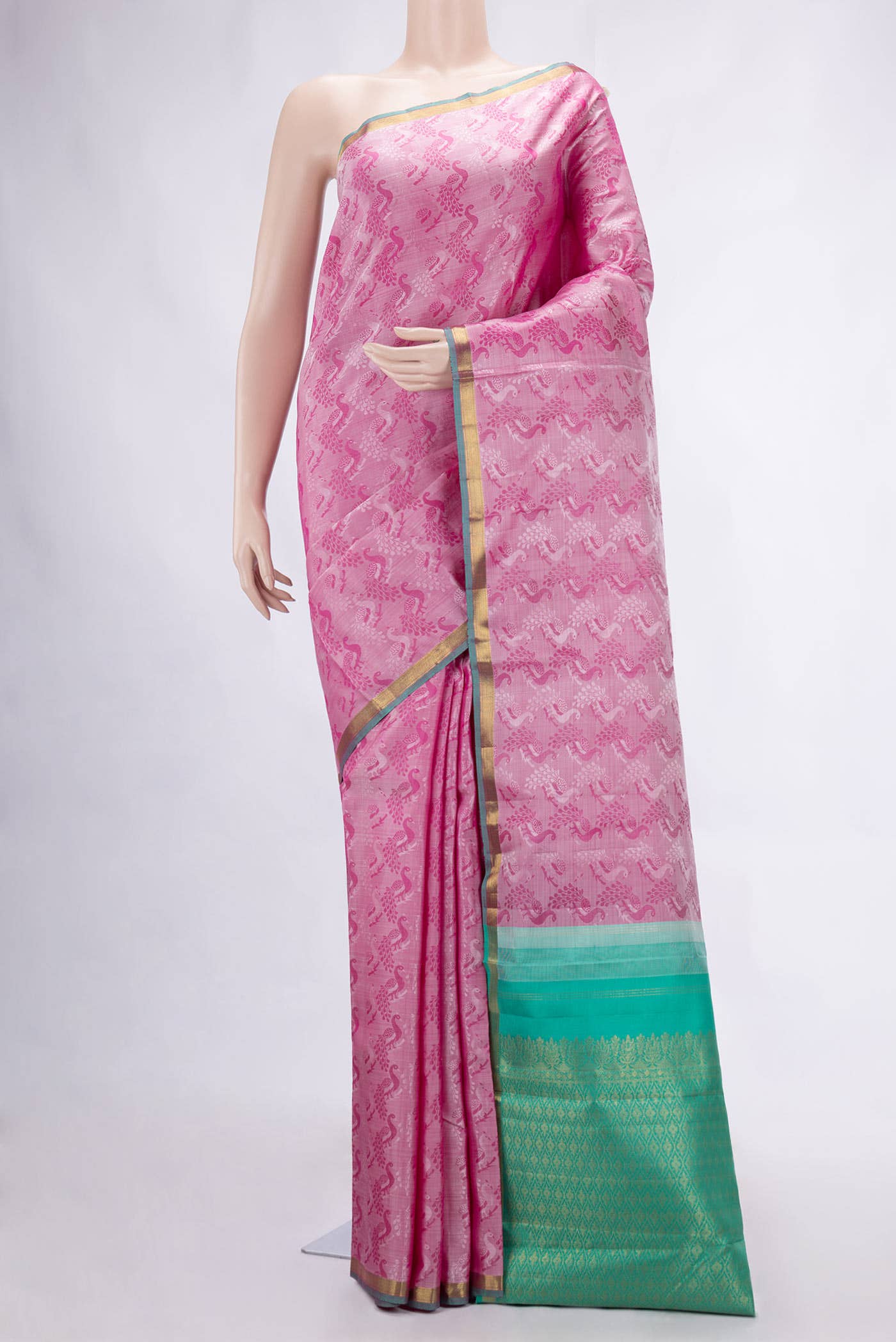 Pure Silk Pure Zari Pink Dual Tone Kanchipuram Saree