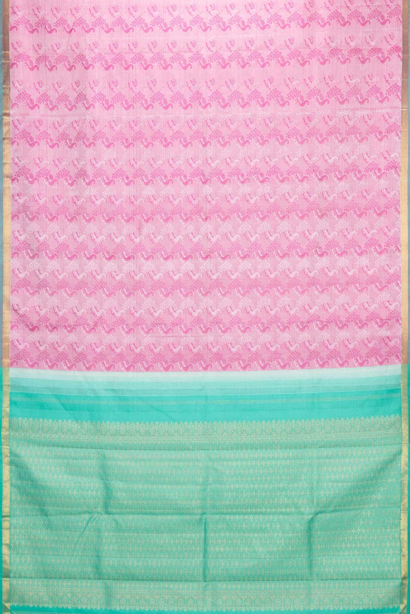 Pure Silk Pure Zari Pink Dual Tone Kanchipuram Saree