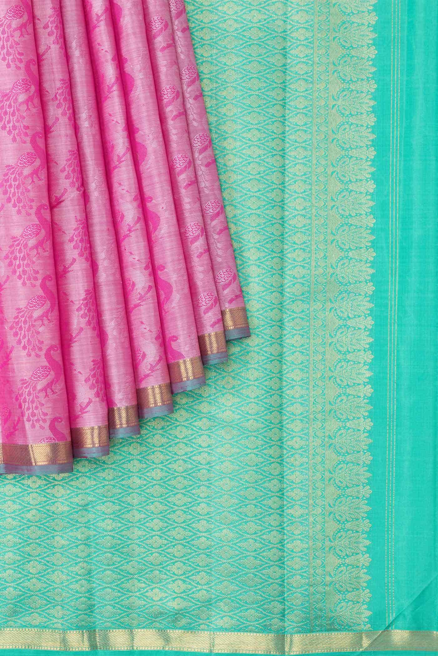 Pure Silk Pure Zari Pink Dual Tone Kanchipuram Saree