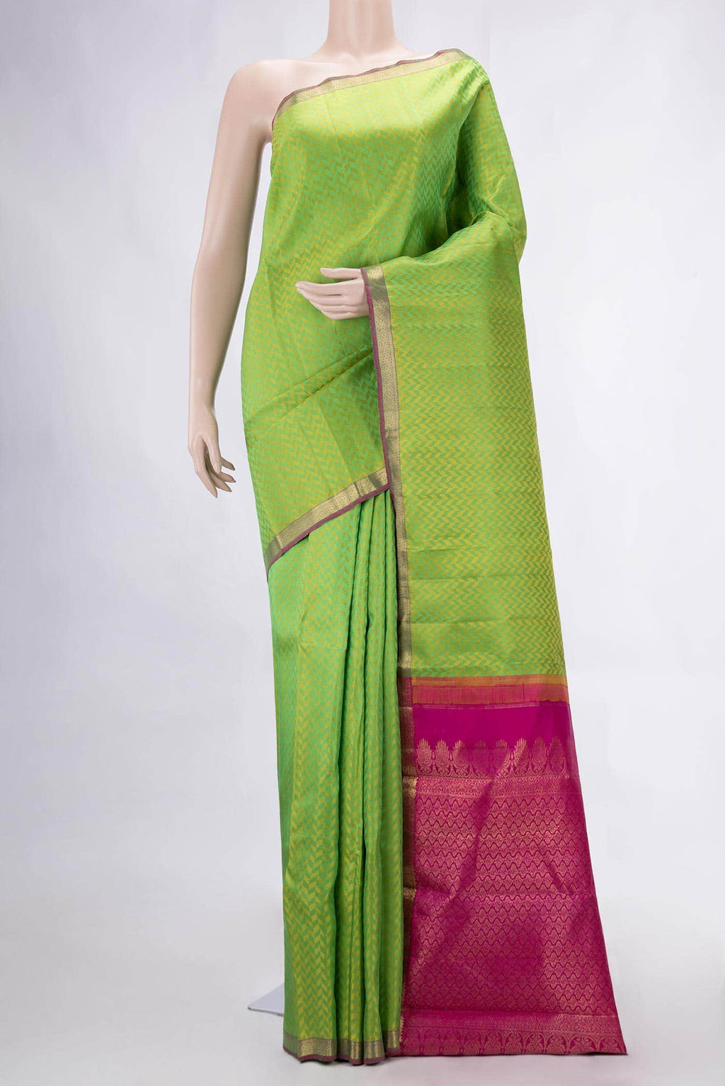 Pure Silk Pure Zari Parrot Green Dual Tone Kanchipuram Saree