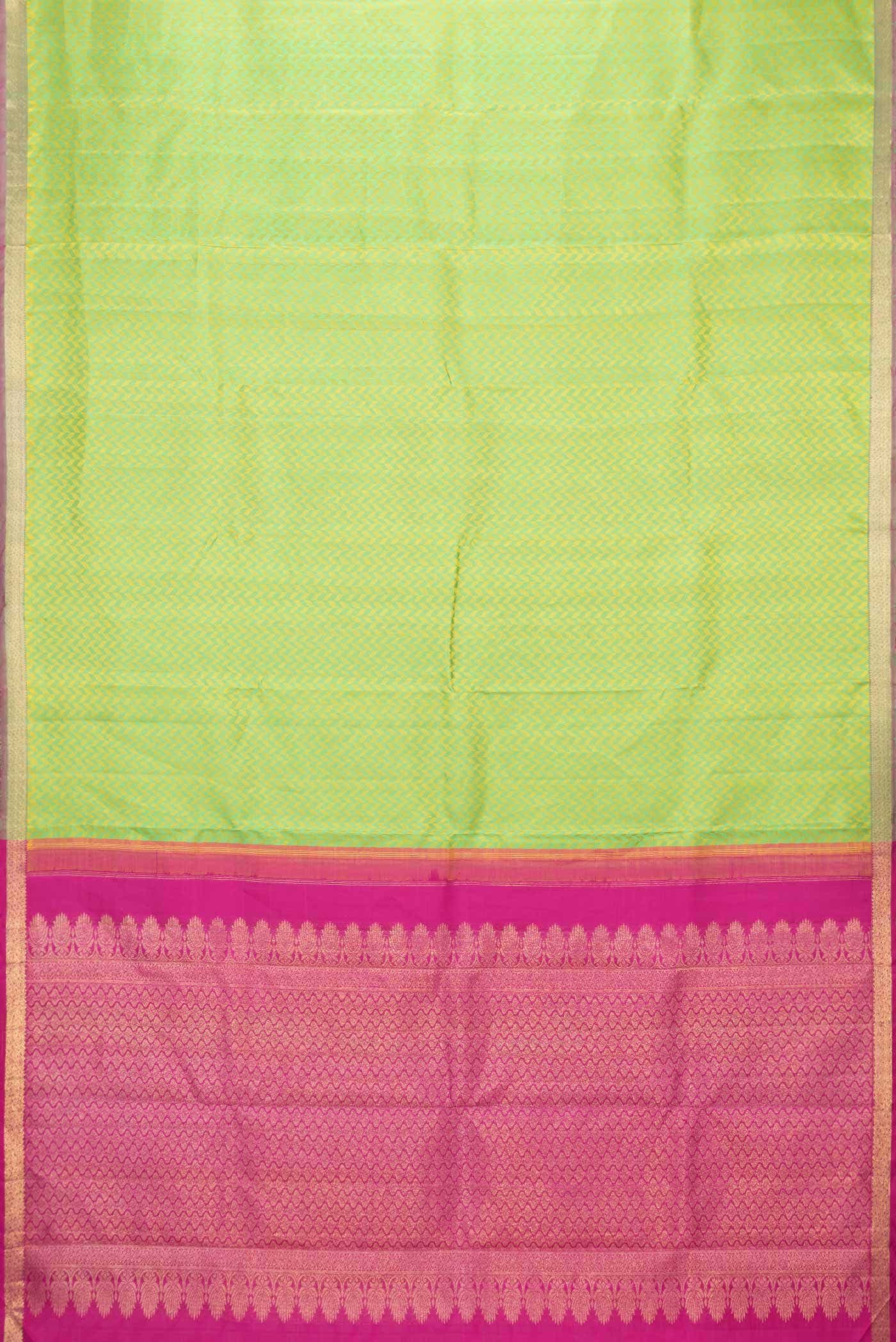 Pure Silk Pure Zari Parrot Green Dual Tone Kanchipuram Saree