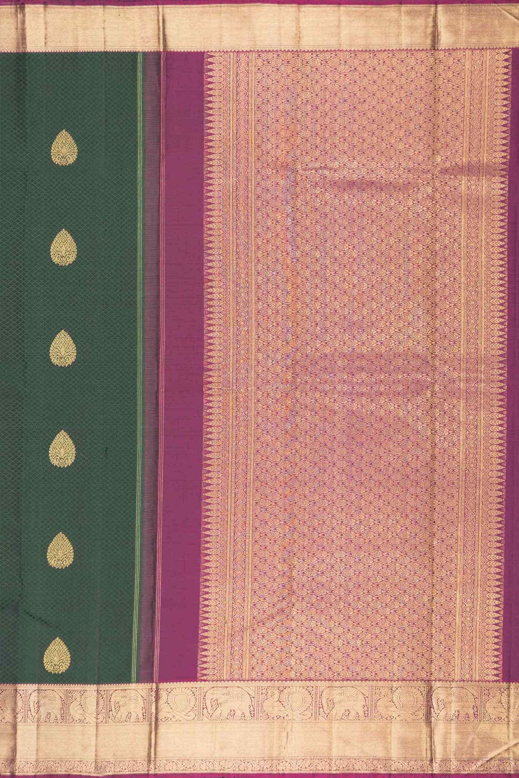 Pure Silk Pure Zari Bottle Green Dual Tone Kanchipuram Saree