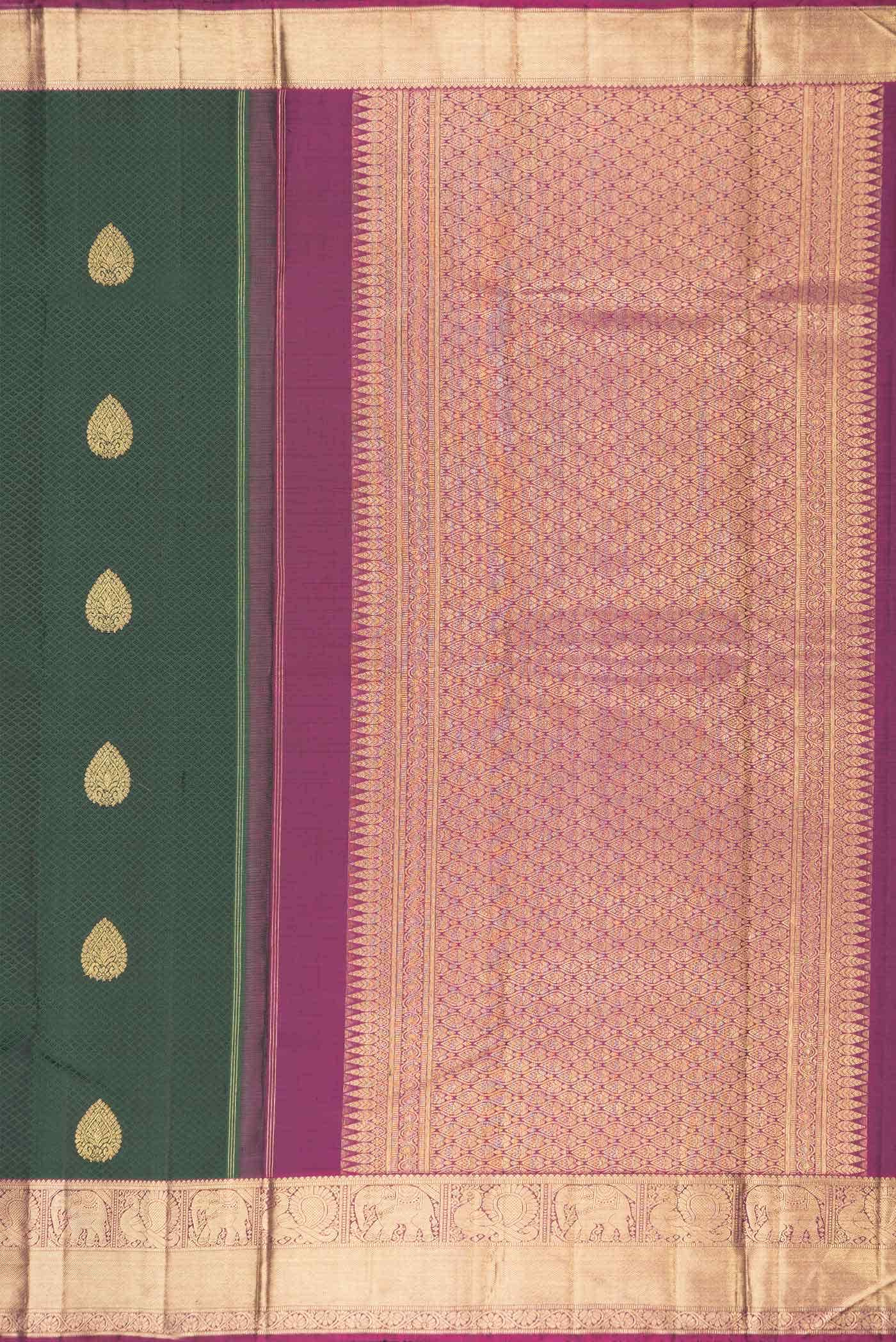 Pure Silk Pure Zari Bottle Green Dual Tone Kanchipuram Saree