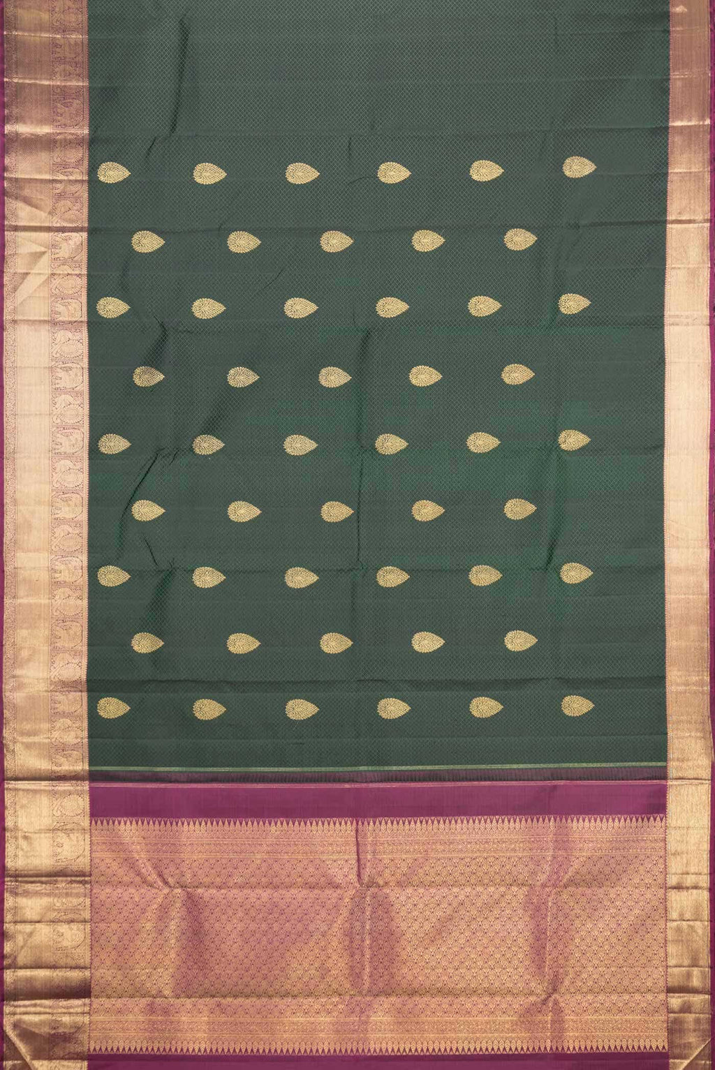 Pure Silk Pure Zari Bottle Green Dual Tone Kanchipuram Saree