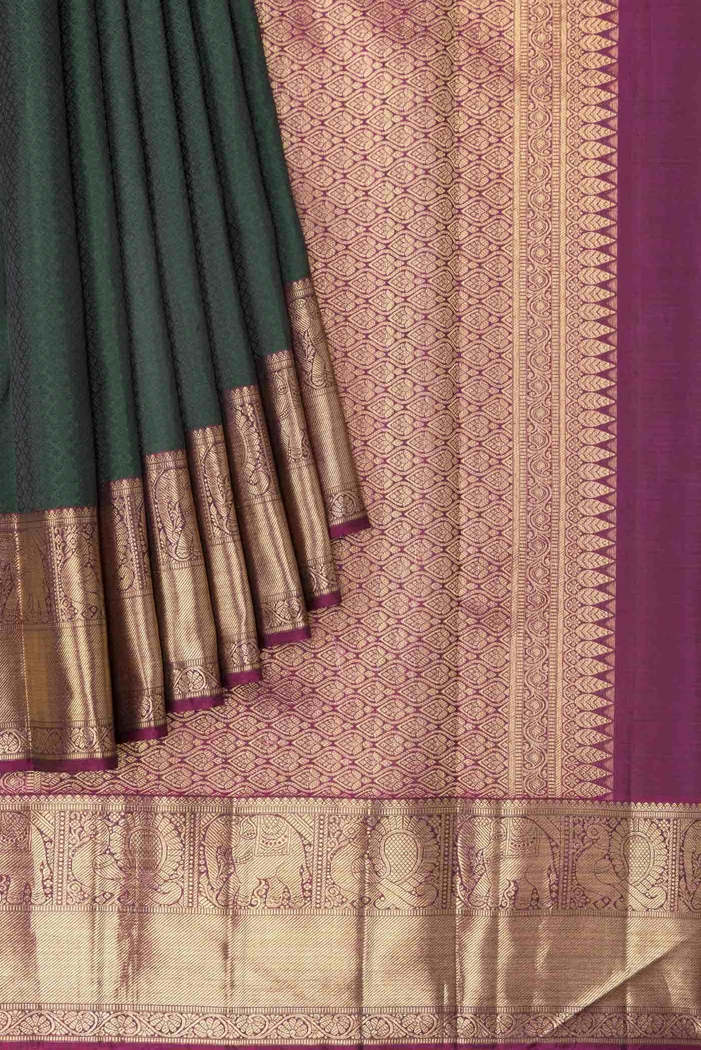 Pure Silk Pure Zari Bottle Green Dual Tone Kanchipuram Saree