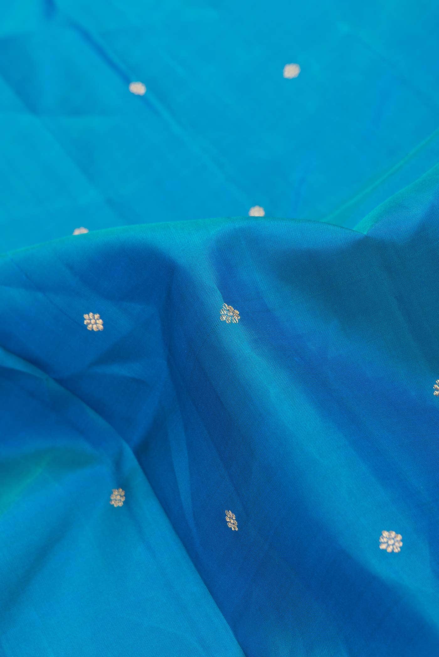 Pure Silk Pure Zari Peacock Blue Dual Tone Kanchipuram Saree