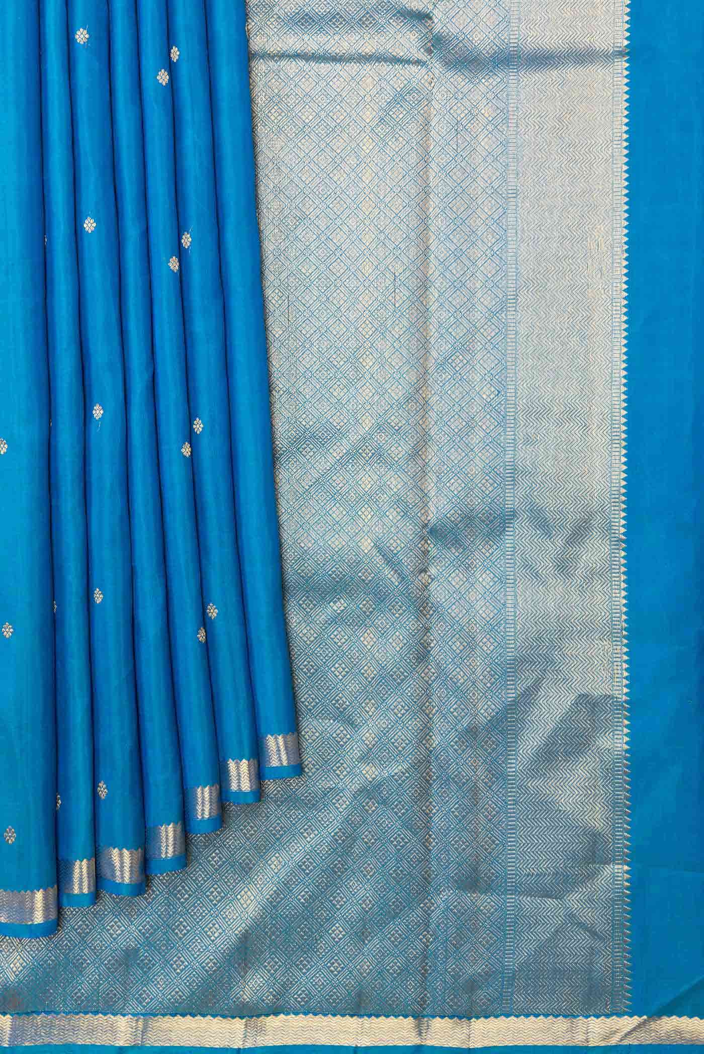 Pure Silk Pure Zari Peacock Blue Dual Tone Kanchipuram Saree