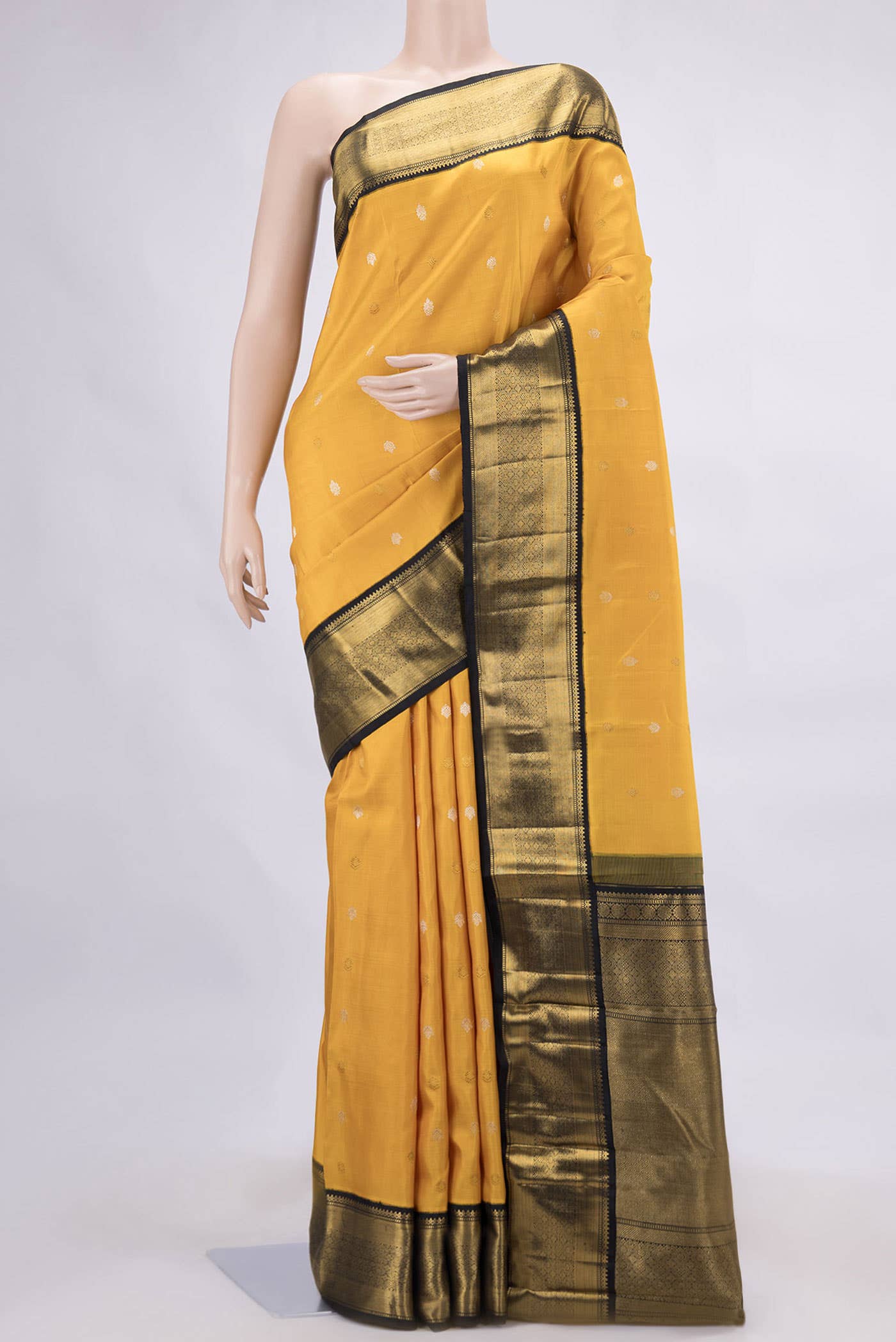 Pure Silk Pure Zari Yellow Dual Tone Kanchipuram Saree