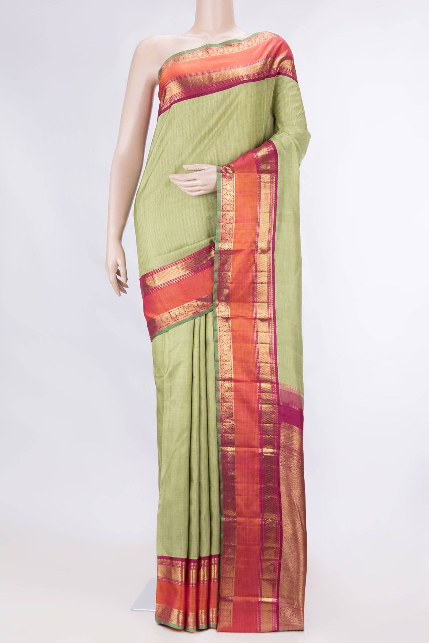 Pure Silk Pure Zari Light Green Dual Tone Kanchipuram Saree