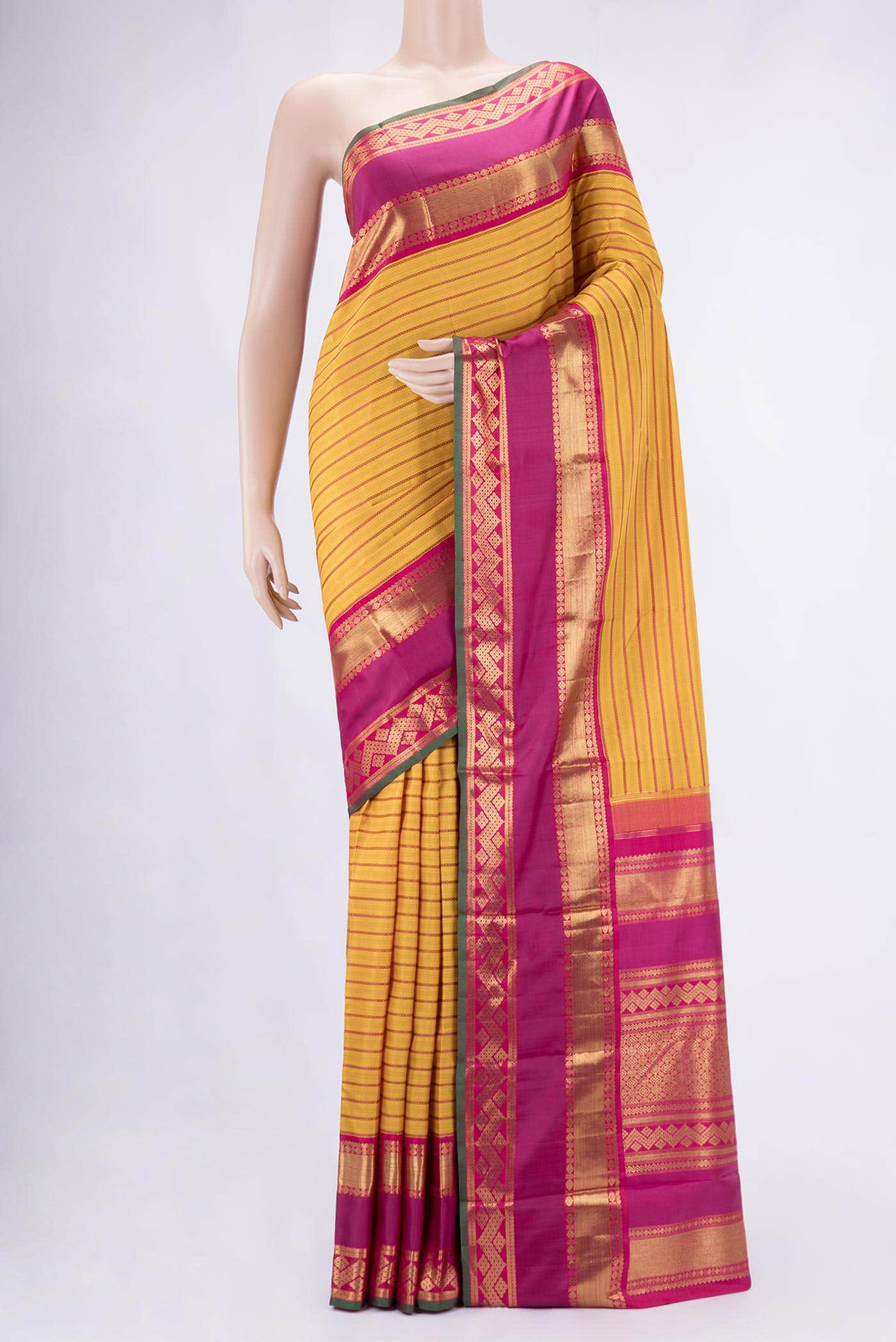 Pure Silk Pure Zari Mustard Kanchipuram Saree