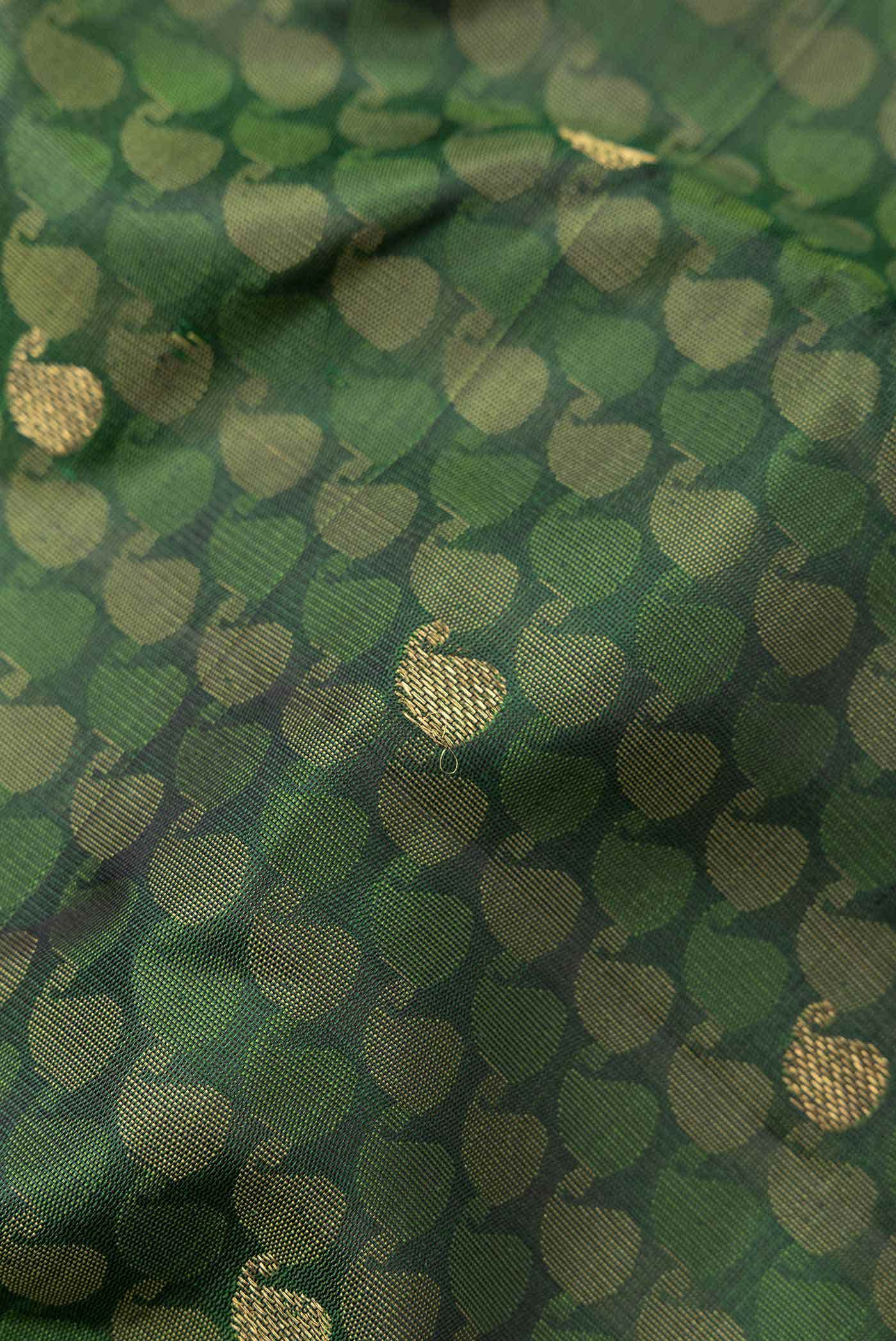 Pure Silk Pure Zari Bottle Green Dual Tone Kanchipuram Saree