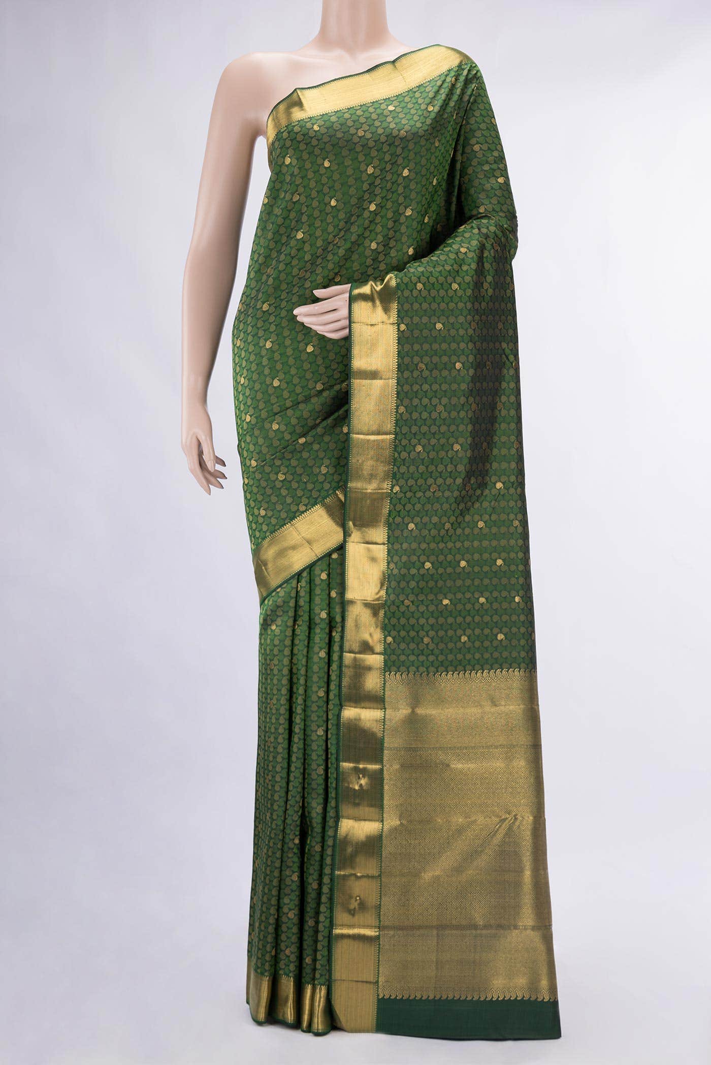 Pure Silk Pure Zari Bottle Green Dual Tone Kanchipuram Saree