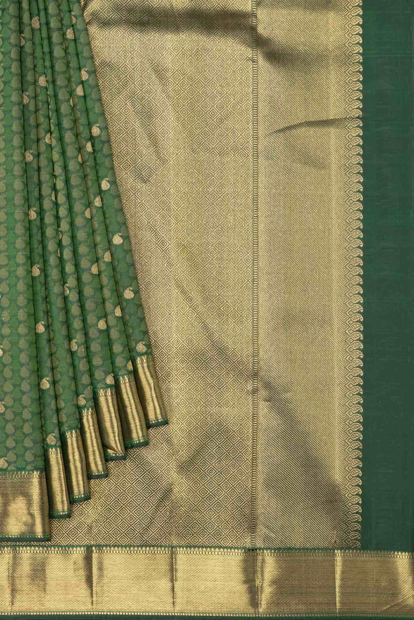 Pure Silk Pure Zari Bottle Green Dual Tone Kanchipuram Saree