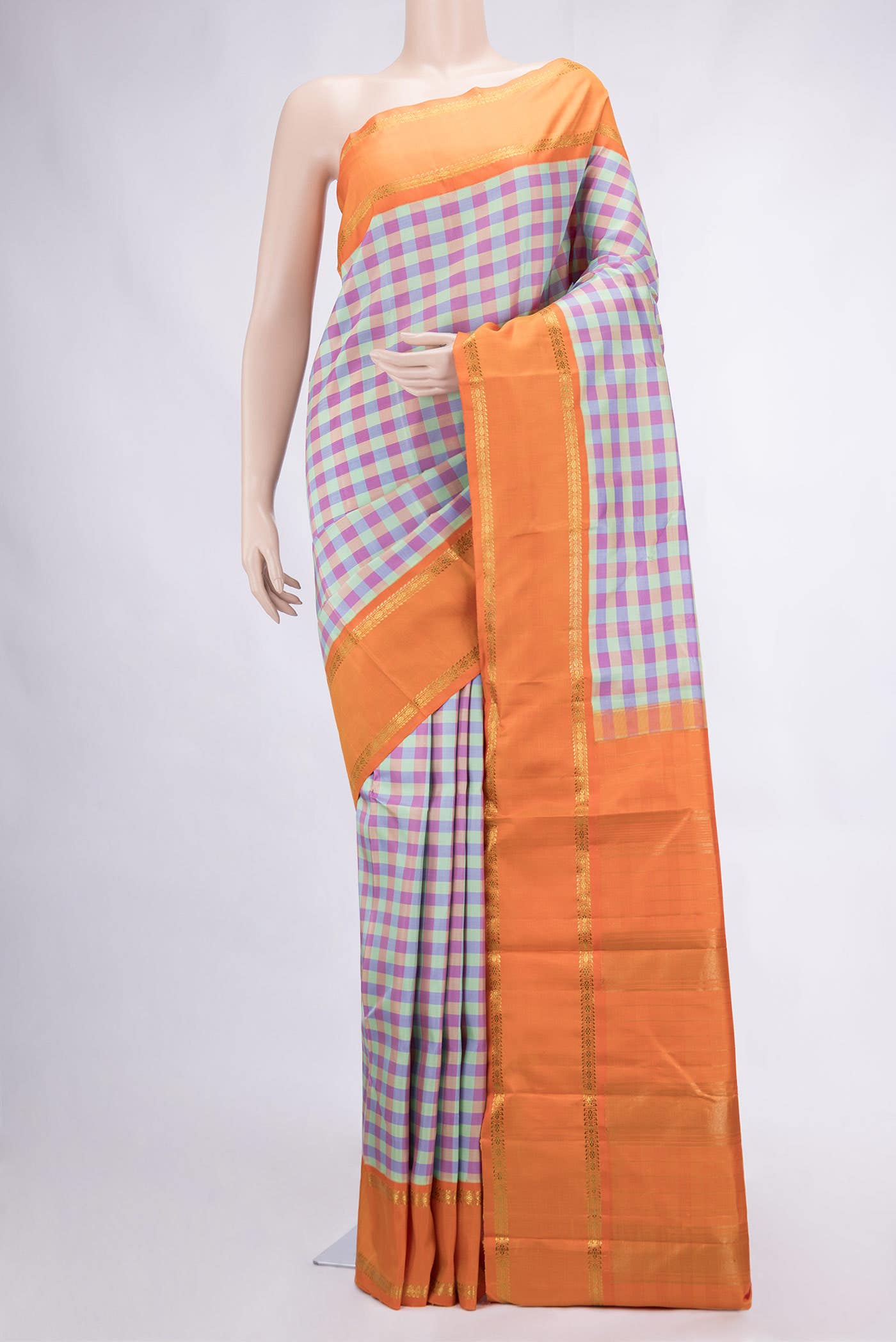 Pure Silk Pure Zari Lavender Purple and Sea Green Dual Tone Kanchipuram Saree