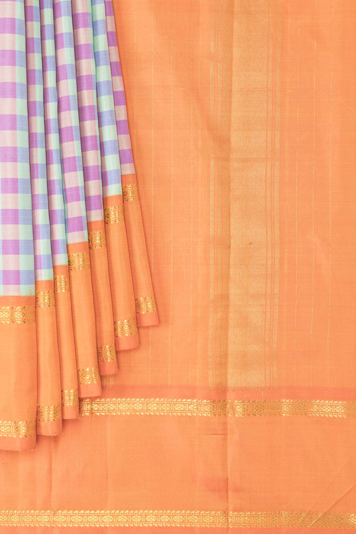 Pure Silk Pure Zari Lavender Purple and Sea Green Dual Tone Kanchipuram Saree