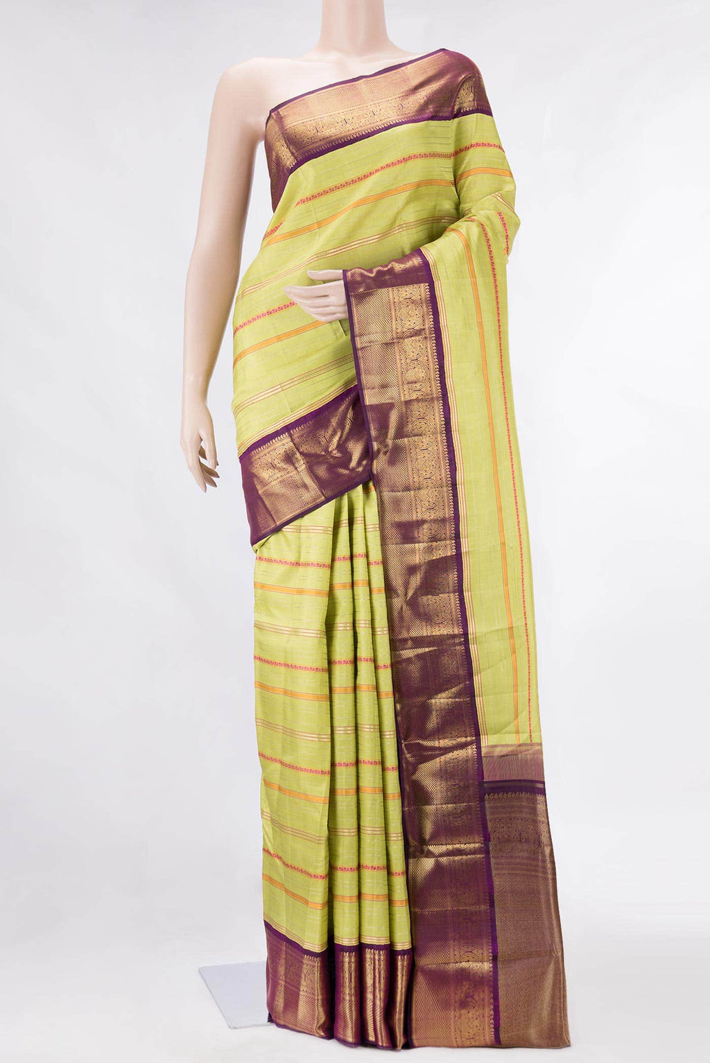Pure Silk Pure Zari Pista Green Dual Tone Kanchipuram Saree