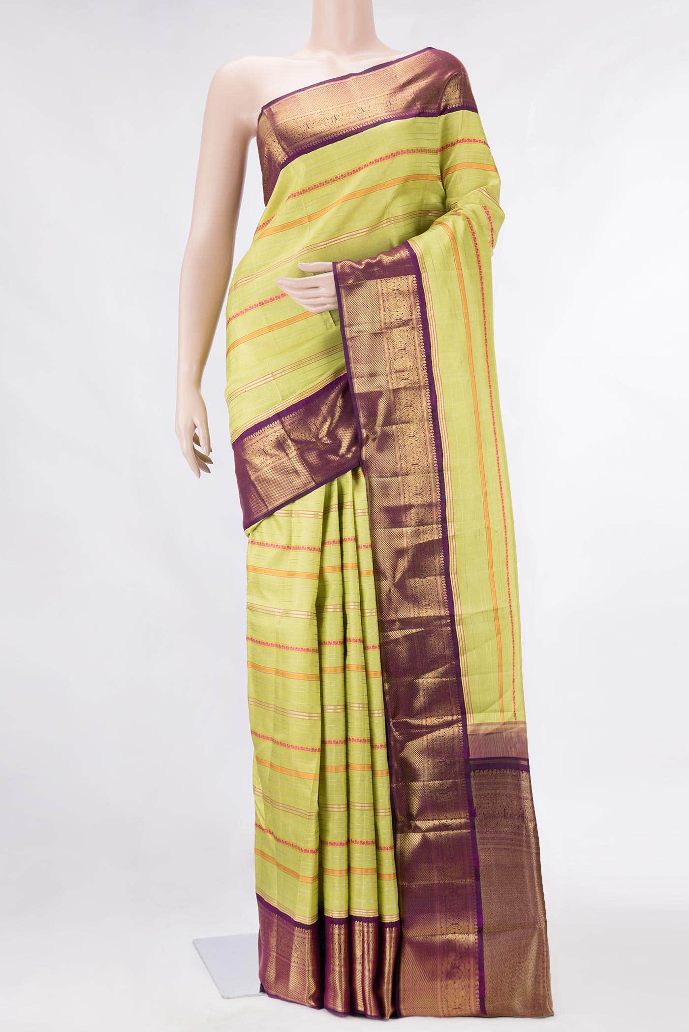 Pure Silk Pure Zari Pista Green Dual Tone Kanchipuram Saree