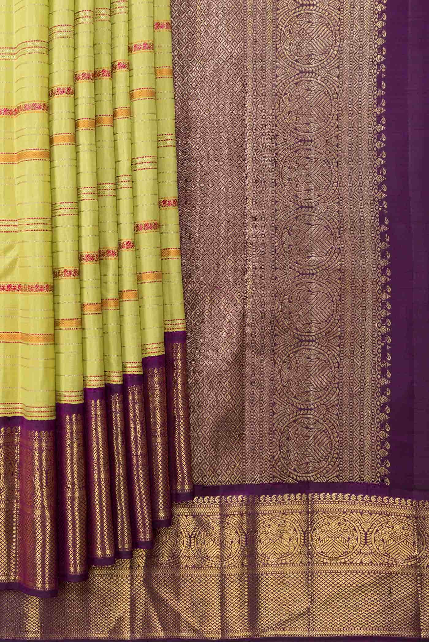 Pure Silk Pure Zari Pista Green Dual Tone Kanchipuram Saree