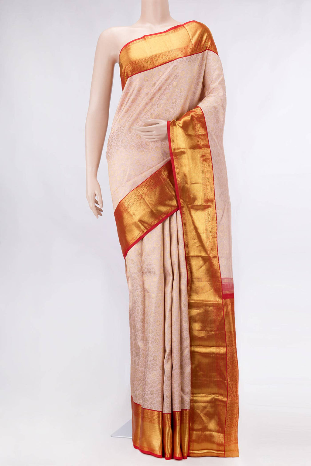 Pure Silk Pure Zari Rose Gold Kanchipuram Saree