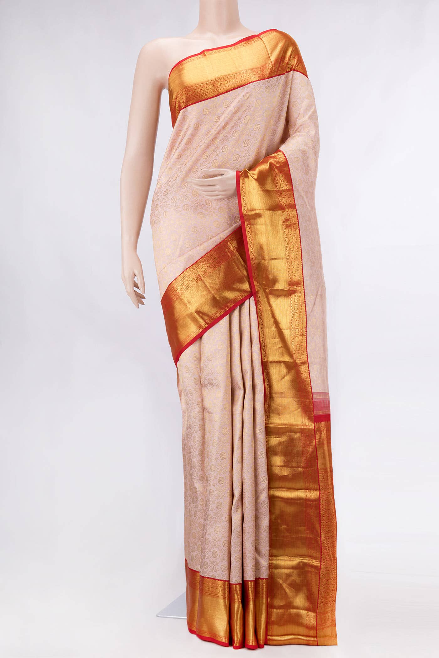 Pure Silk Pure Zari Rose Gold Kanchipuram Saree
