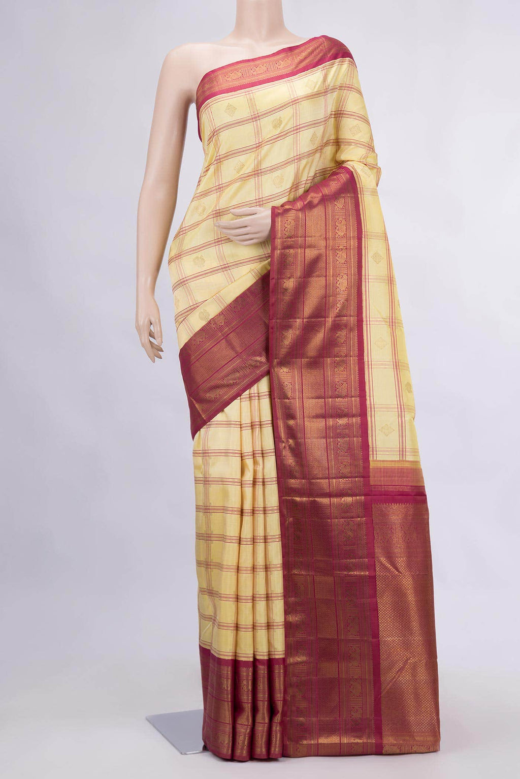 Pure Silk Pure Zari Sandal Dual Tone Kanchipuram Saree