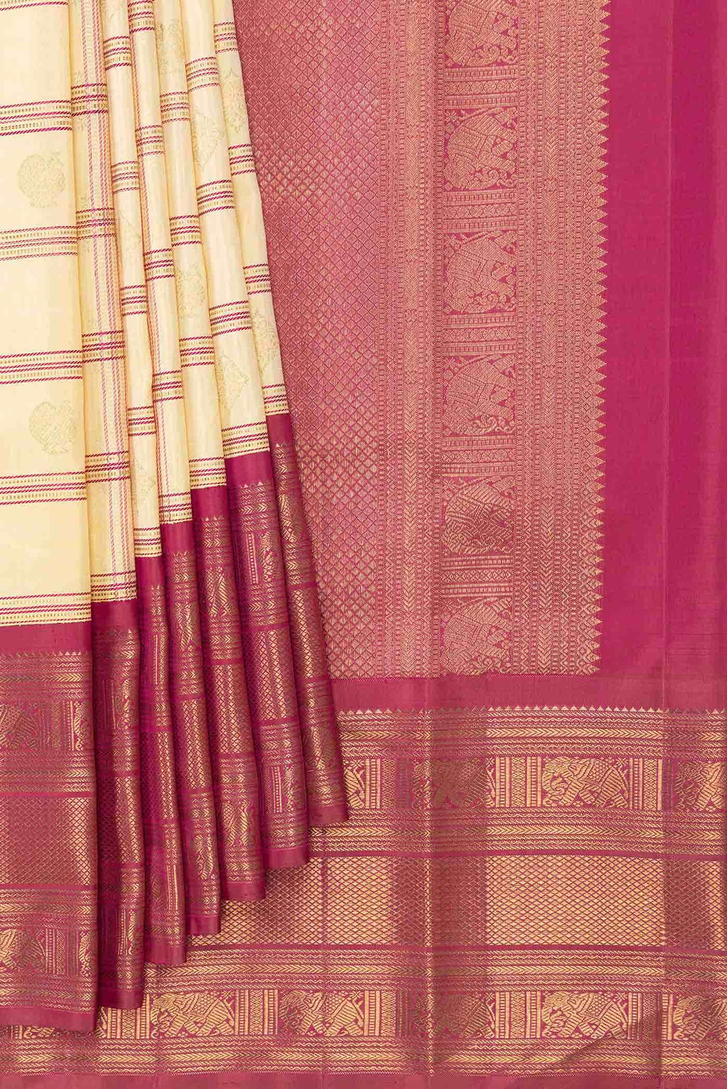Pure Silk Pure Zari Sandal Dual Tone Kanchipuram Saree
