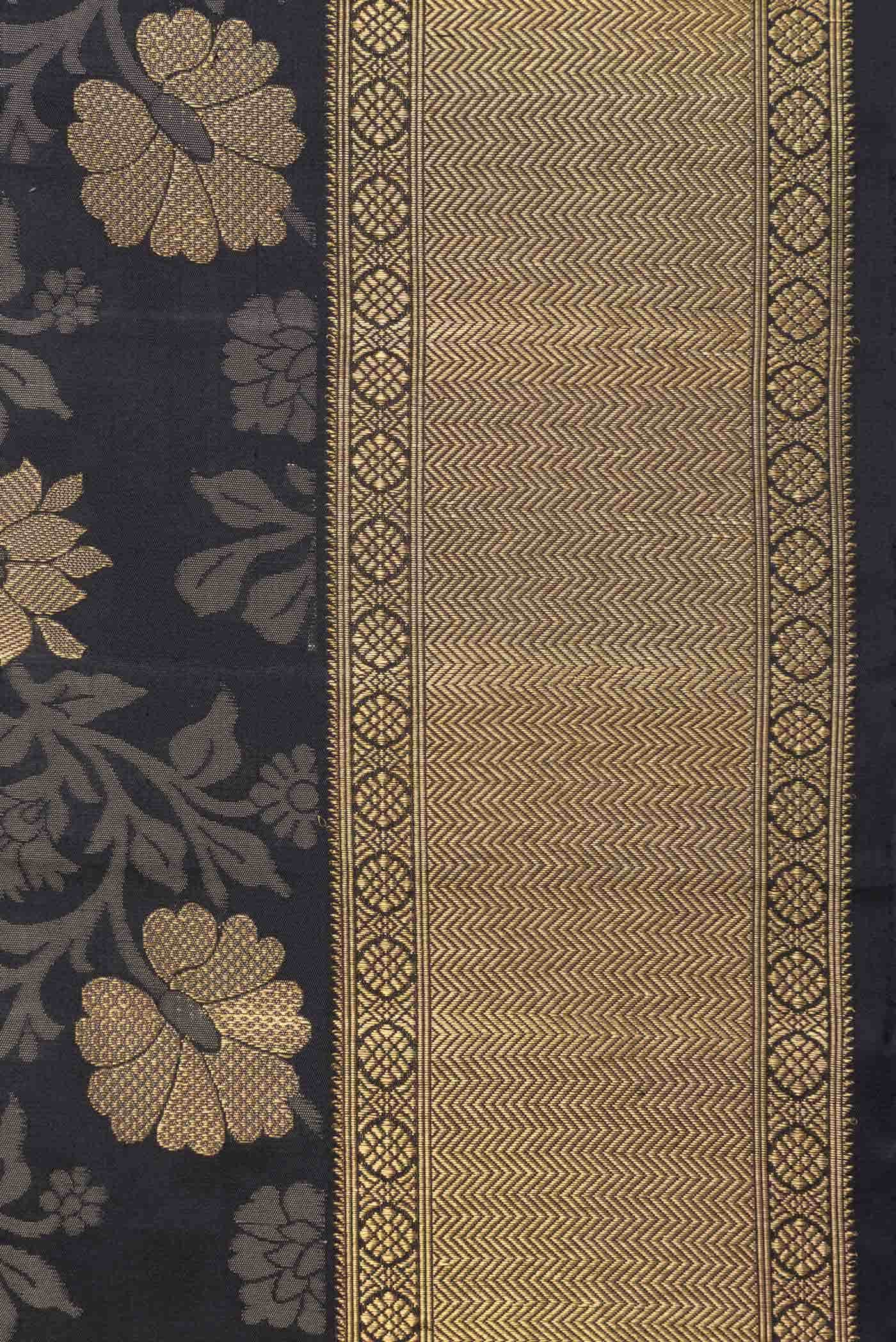 Pure Silk Pure Zari Black Dual Tone Kanchipuram Saree
