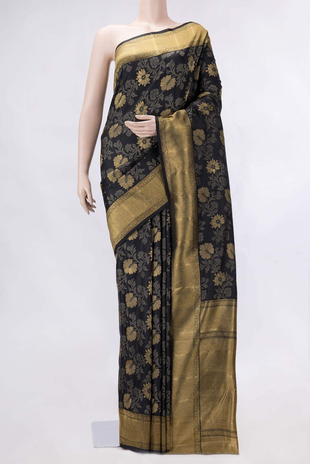 Pure Silk Pure Zari Black Dual Tone Kanchipuram Saree