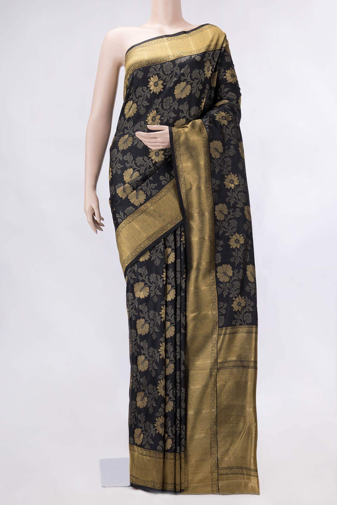 Pure Silk Pure Zari Black Dual Tone Kanchipuram Saree