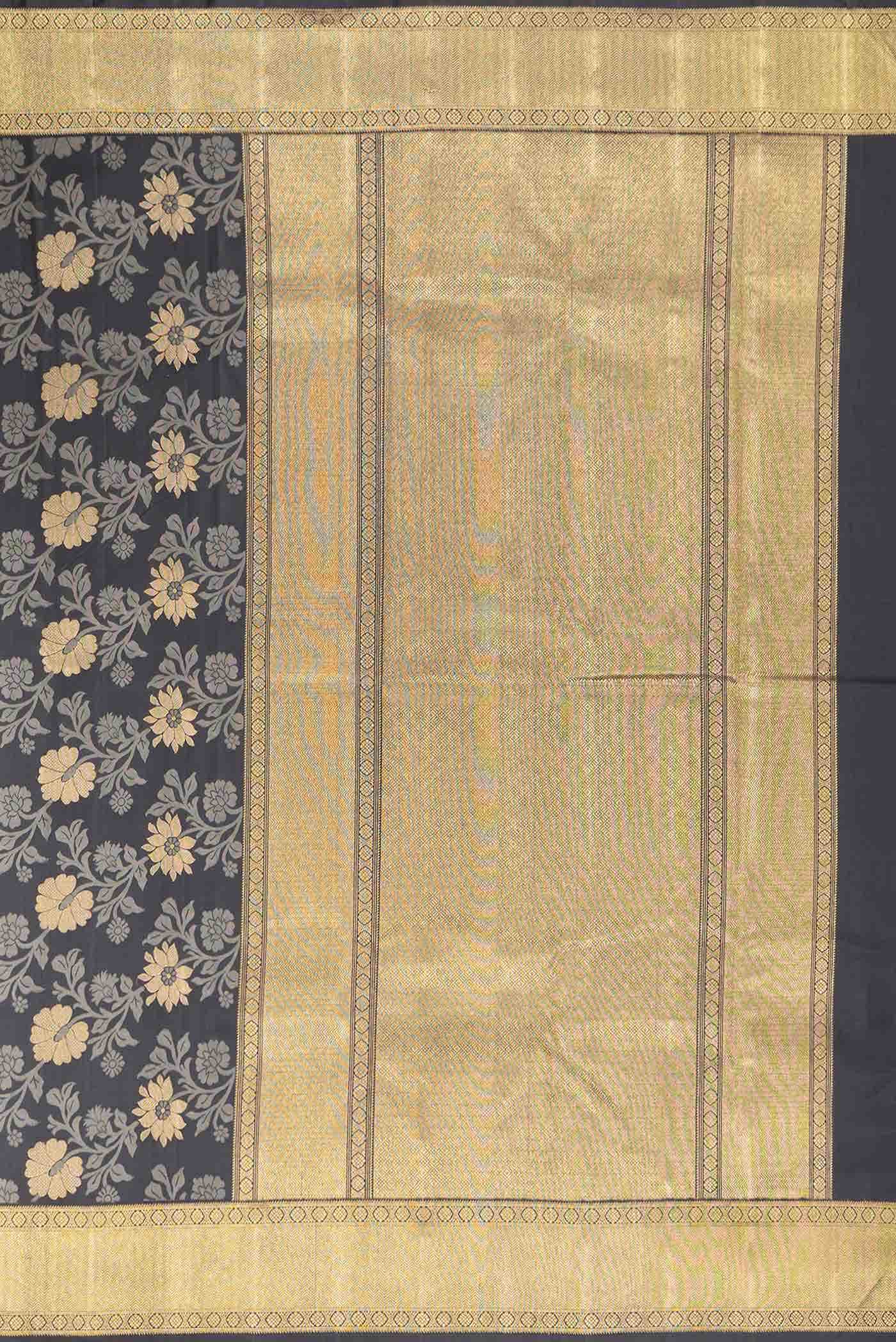 Pure Silk Pure Zari Black Dual Tone Kanchipuram Saree