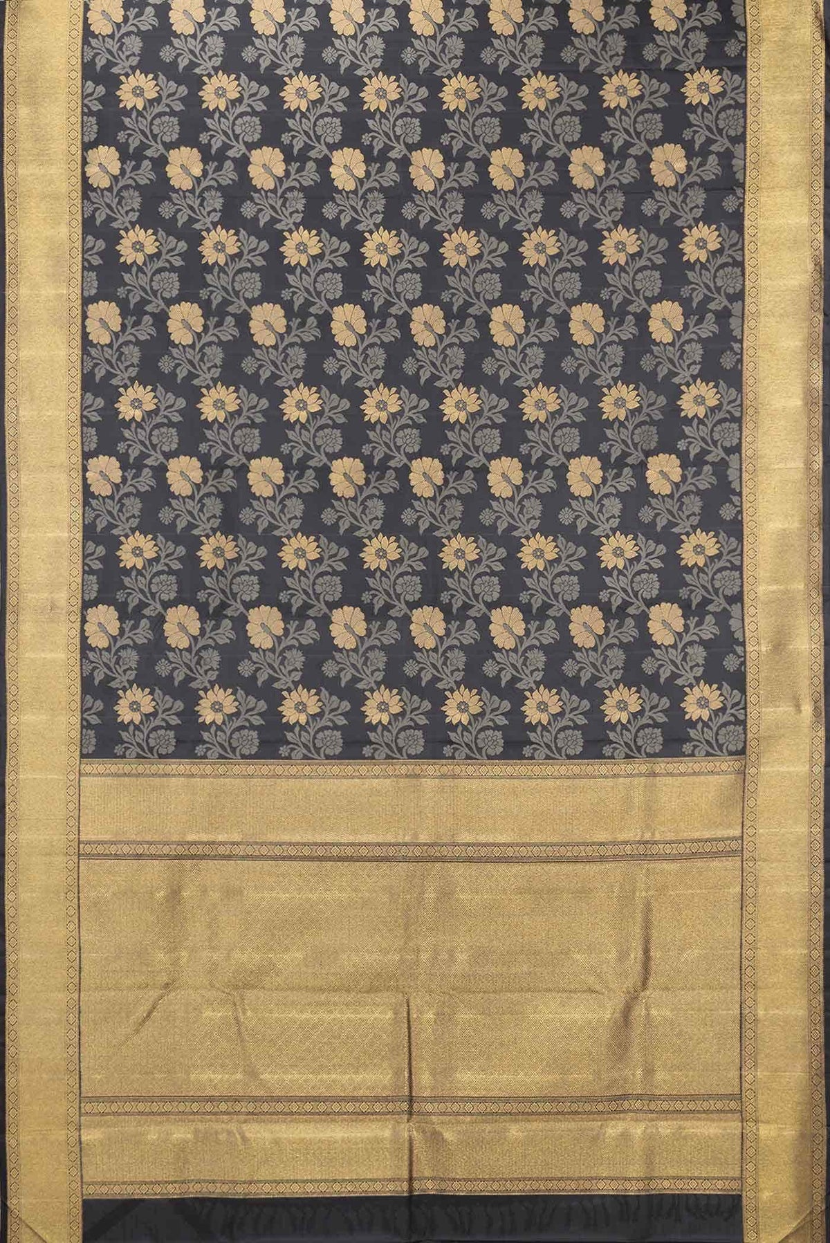 Pure Silk Pure Zari Black Dual Tone Kanchipuram Saree
