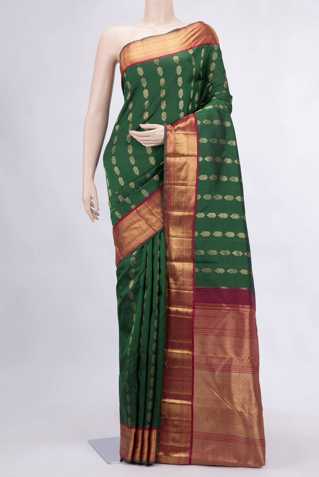 Pure Silk Pure Zari Bottle Green Dual Tone Kanchipuram Saree