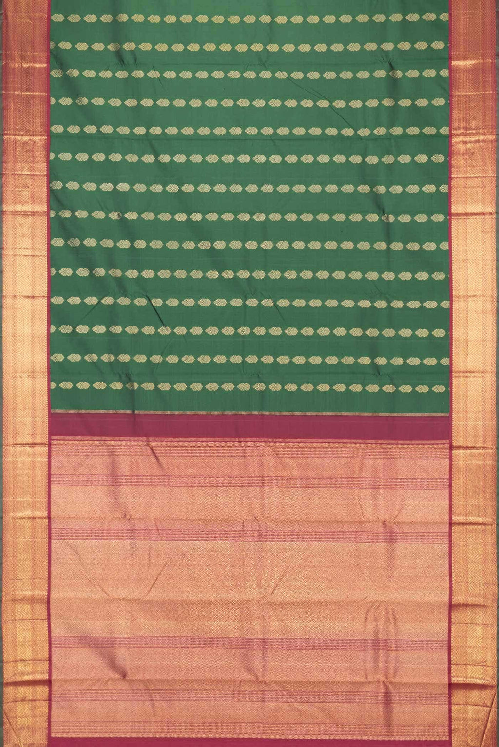 Pure Silk Pure Zari Bottle Green Dual Tone Kanchipuram Saree