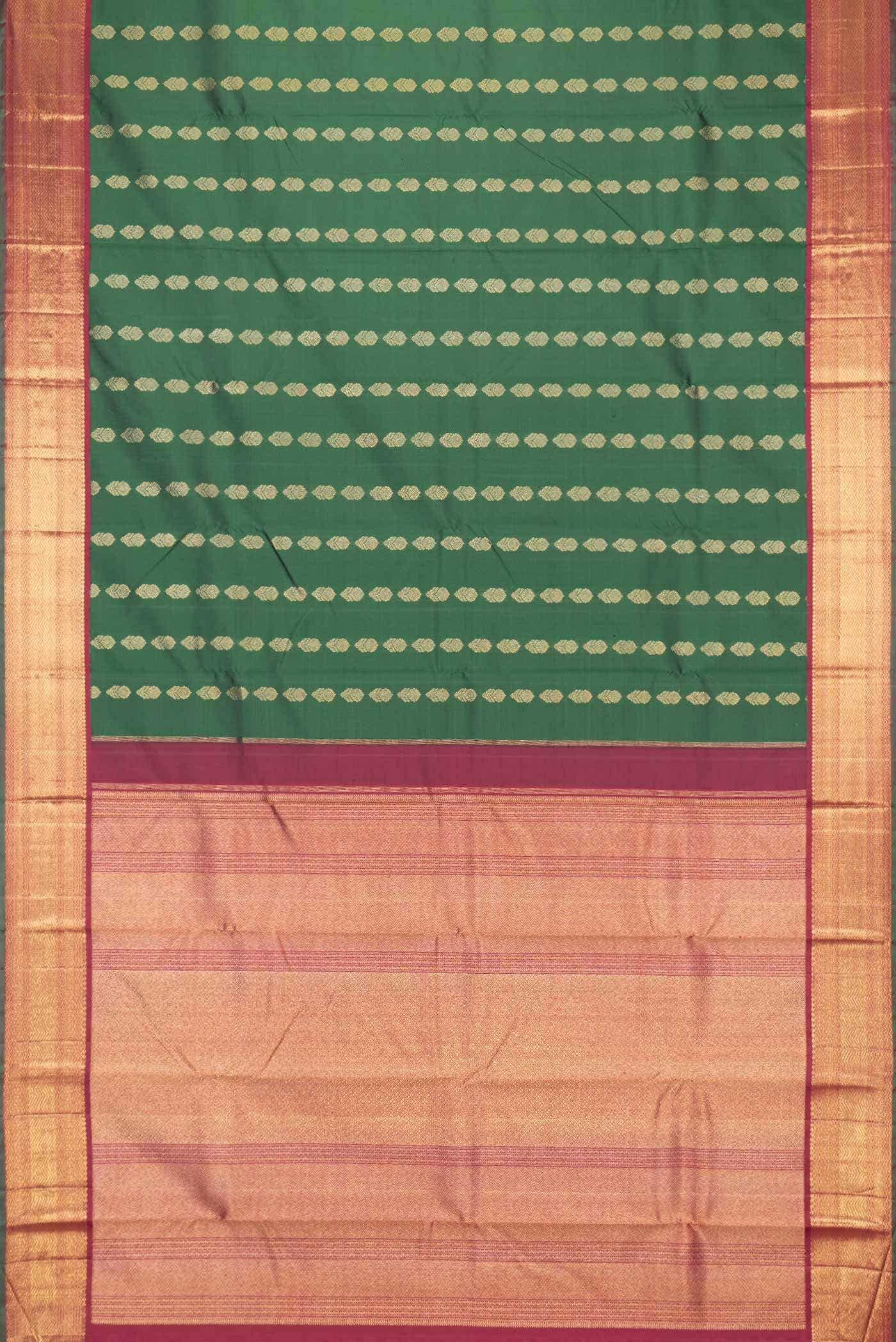 Pure Silk Pure Zari Bottle Green Dual Tone Kanchipuram Saree