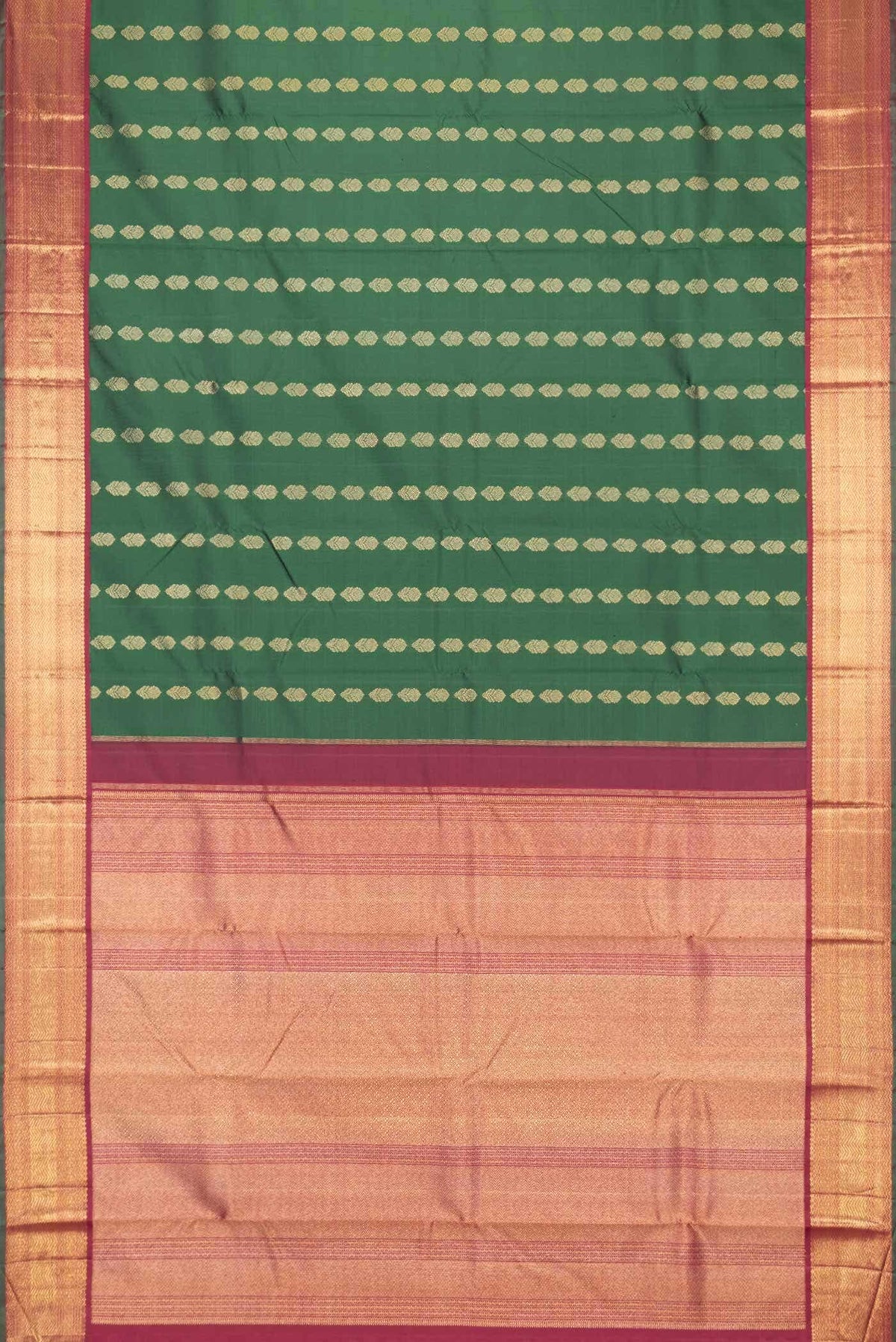Pure Silk Pure Zari Bottle Green Dual Tone Kanjivaram Saree