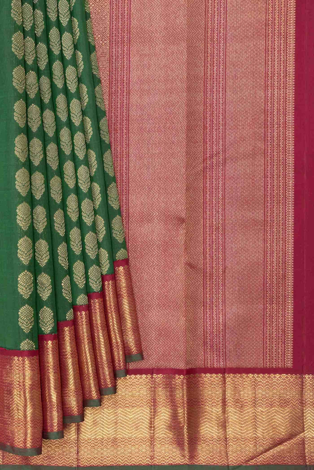 Pure Silk Pure Zari Bottle Green Dual Tone Kanchipuram Saree