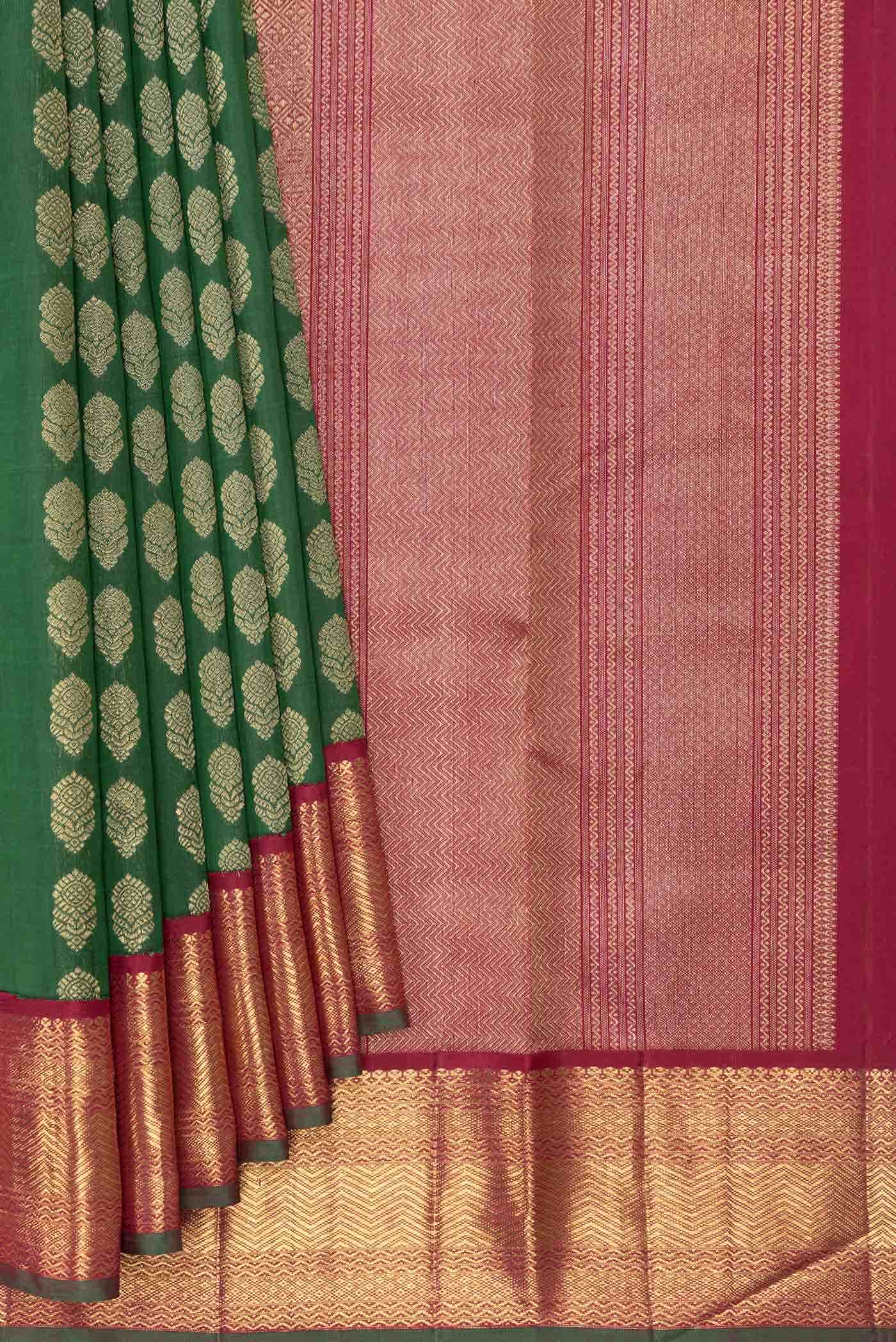 Pure Silk Pure Zari Bottle Green Dual Tone Kanchipuram Saree