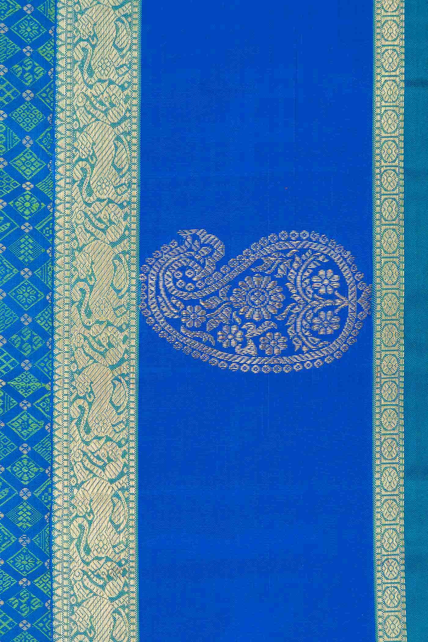 Pure Silk Pure Zari Peacock Blue Dual Tone Kanchipuram Saree
