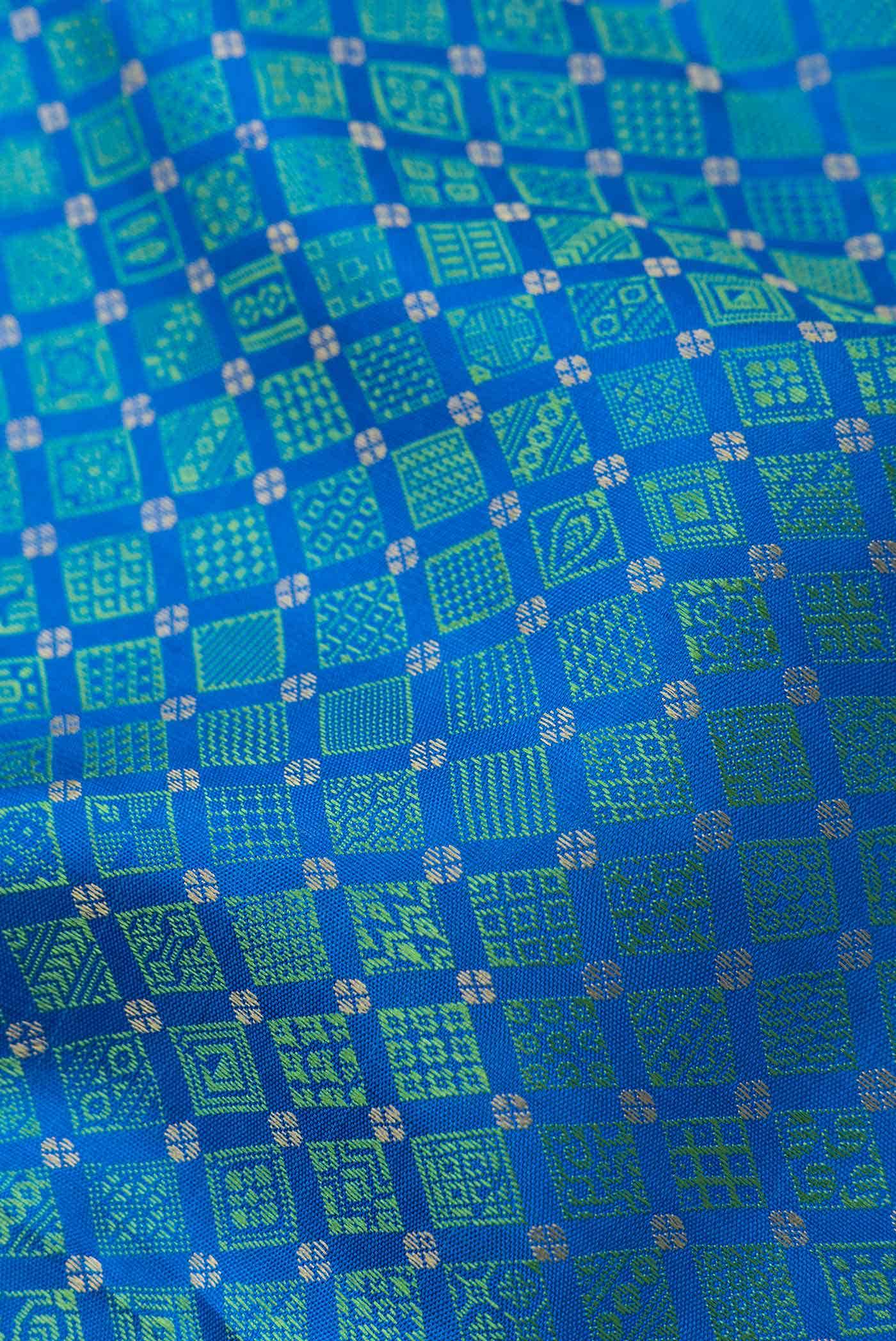 Pure Silk Pure Zari Peacock Blue Dual Tone Kanchipuram Saree